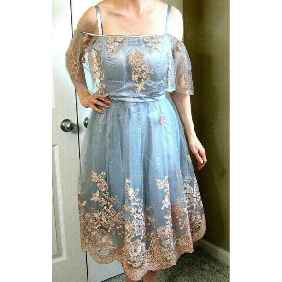 Vintage Chi Chi Prom Dress Size 6 Blue Gray Lolita Embroidery Party British NWT - Picture 1 of 15